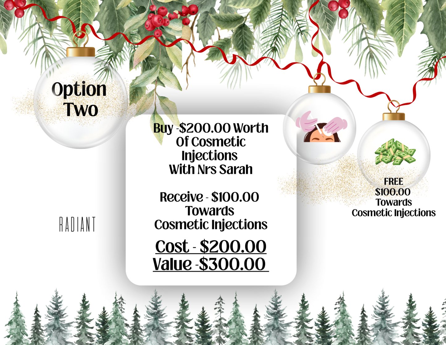 Option 2: Buy $200.00 Worth Of Cosmetic Injections  With Nrs Sarah  & Receive $100.00  Towards  Cosmetic Injections